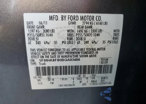 2011 Ford Explorer Limited z USA, uszkodzony, nr VIN 1FMHK8F80BGA93486